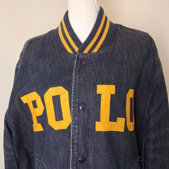Ralph Lauren Men Denim Baseball Varsity Polo Logo Snap Front Jacket Size XXL - Picture 4 of 11